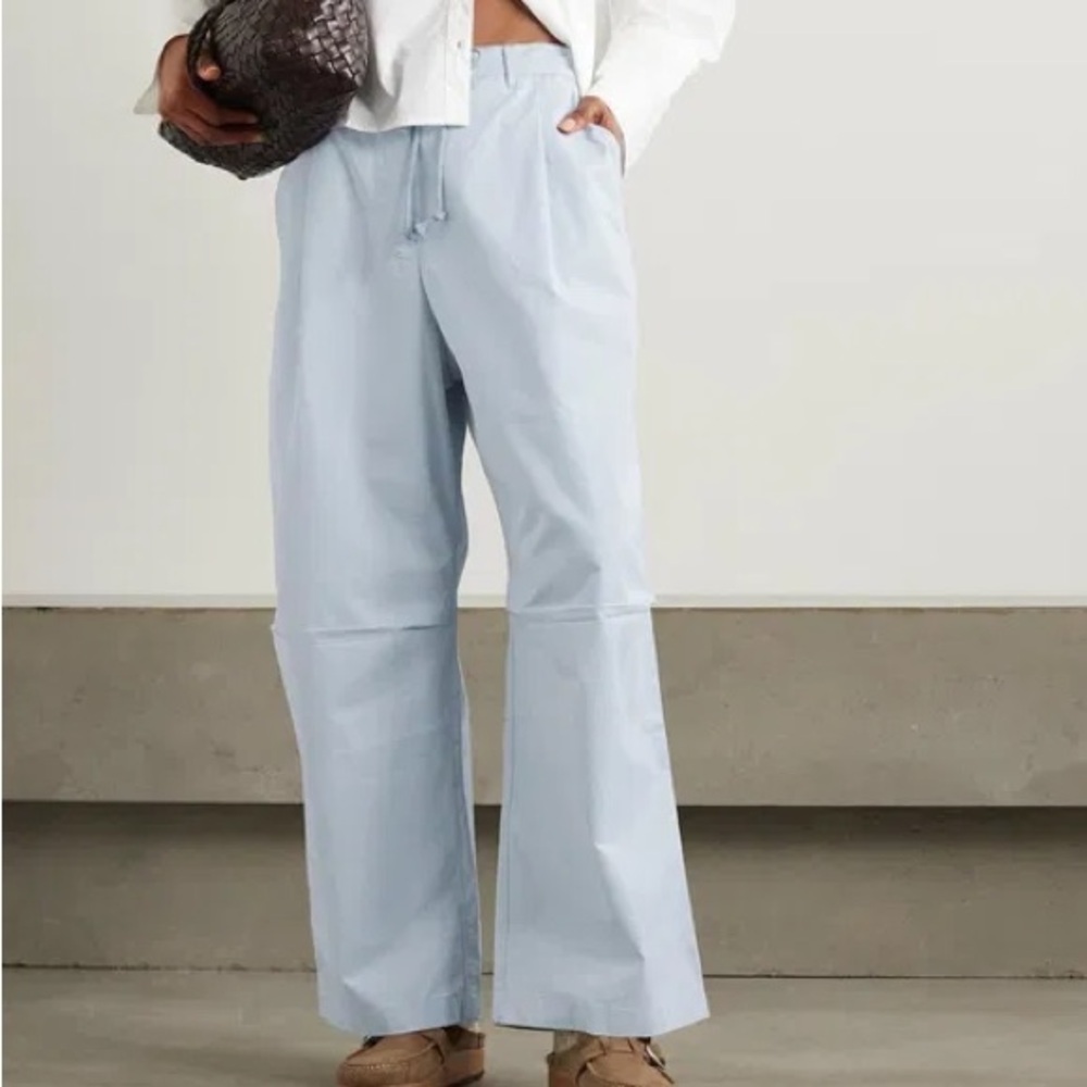 NWT Deiji Studios Bartack Drawstring Cotton Poplin Wide Leg Pants Sky Blue